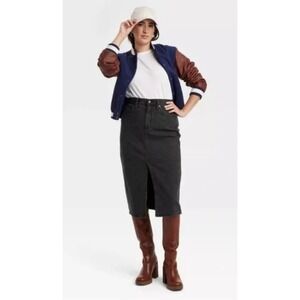 Universal Thread Women's High-Rise Denim Slit Midi Skirt Black Wash Size 18